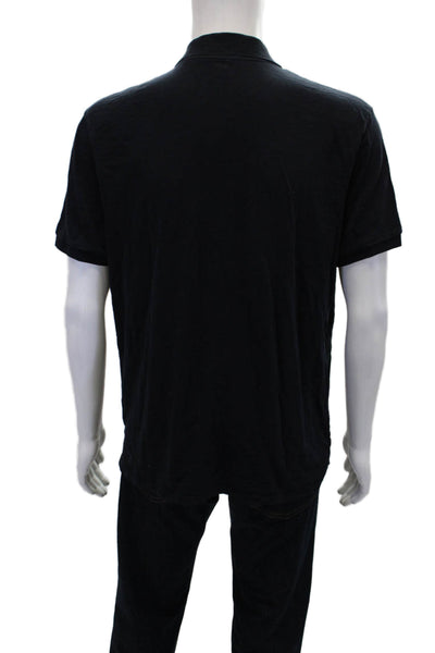 Vince Mens Cotton Collar Short Sleeve Polo Shirt Solid Black Size Large