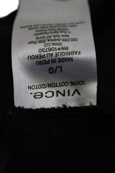 Vince Mens Cotton Collar Short Sleeve Polo Shirt Solid Black Size Large
