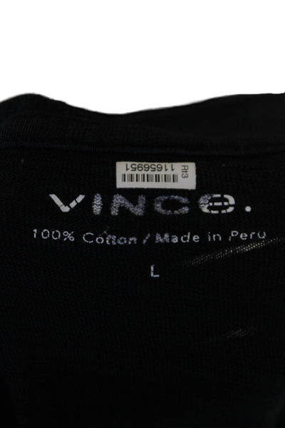 Vince Mens Cotton Collar Short Sleeve Polo Shirt Solid Black Size Large
