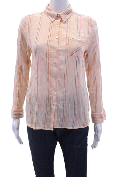 Chaser Womens Cotton Collared Long Sleeve Button Up Blouse Top Peacg Size S