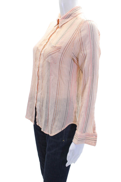 Chaser Womens Cotton Collared Long Sleeve Button Up Blouse Top Peacg Size S