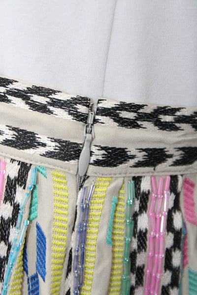 Parker Womens Silk Embroidered Striped Zippered Mini Skirt Multicolor Size 10