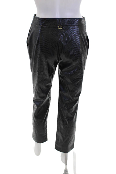 Twinset Womens Faux Leather Snakeskin Print Straight Legged Pants Black Size 40