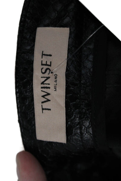 Twinset Womens Faux Leather Snakeskin Print Straight Legged Pants Black Size 40