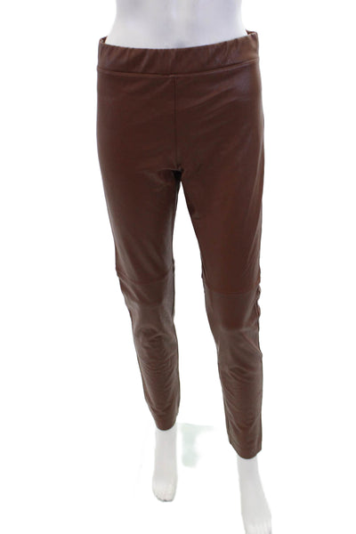D. Exterior Womens Faux Leather Elastic Waist Paneled Detail Pants Brown Size 42