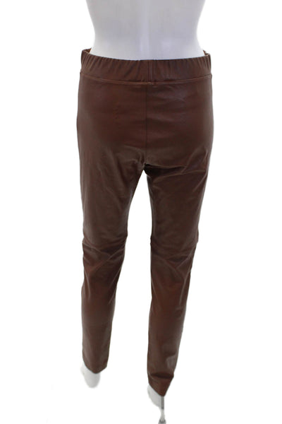 D. Exterior Womens Faux Leather Elastic Waist Paneled Detail Pants Brown Size 42