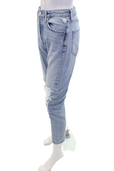 Agolde Womens Cotton Distressed Buttoned High Rise Skinny Jeans Blue Size 24