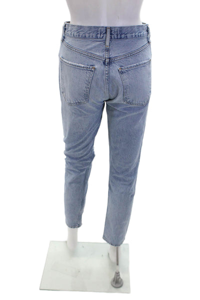 Agolde Womens Cotton Distressed Buttoned High Rise Skinny Jeans Blue Size 24