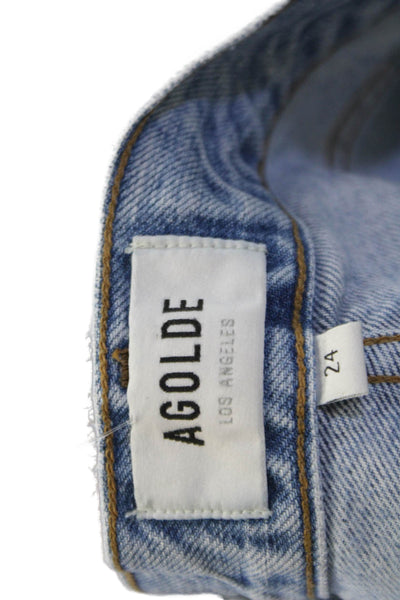 Agolde Womens Cotton Distressed Buttoned High Rise Skinny Jeans Blue Size 24