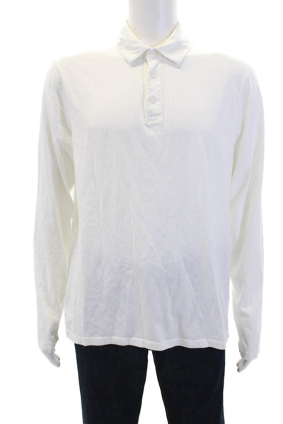 Vince Mens Long Sleeves Crew Neck Rugby Shirt White Cotton Size Large