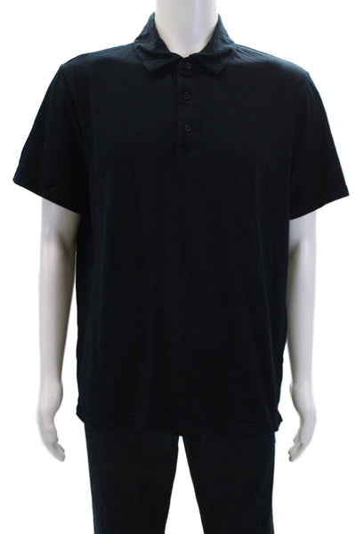 Vince Mens Short Sleeves Crew Neck Rugby Shirt Navy Blue Cotton Size Large