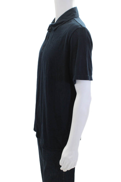 Vince Mens Short Sleeves Crew Neck Rugby Shirt Navy Blue Cotton Size Large