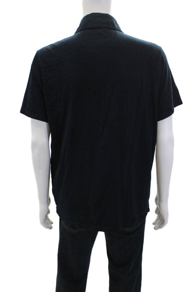 Vince Mens Short Sleeves Crew Neck Rugby Shirt Navy Blue Cotton Size Large