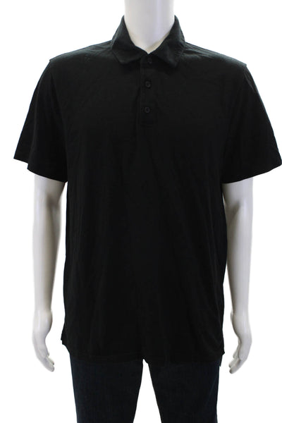 Vince Mens Short Sleeves Crew Neck Rugby Shirt Jet Black Cotton Size Large