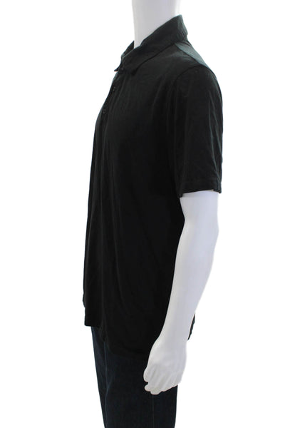 Vince Mens Short Sleeves Crew Neck Rugby Shirt Jet Black Cotton Size Large