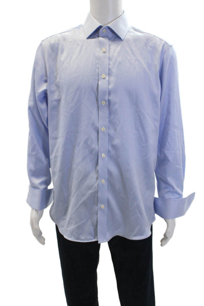 Hawes & Curtis Mens Cotton Diamond Printed Buttoned Dress Shirt Blue Size 34