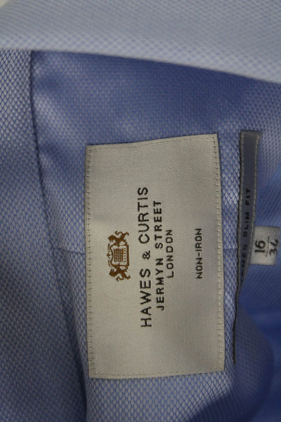 Hawes & Curtis Mens Cotton Diamond Printed Buttoned Dress Shirt Blue Size 34