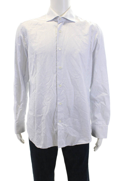 Rue de Jardin St Martin Womens Cotton Grid Printed Collared Blouse Blue Size L