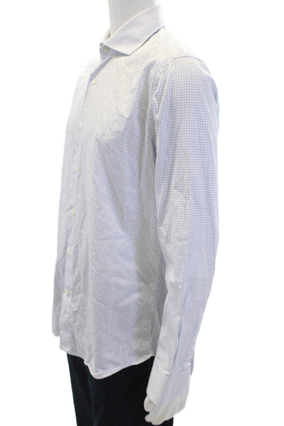Rue de Jardin St Martin Womens Cotton Grid Printed Collared Blouse Blue Size L