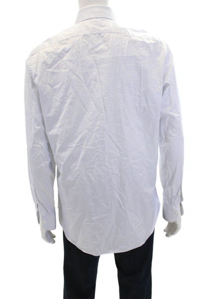 Rue de Jardin St Martin Womens Cotton Grid Printed Collared Blouse Blue Size L