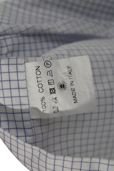 Rue de Jardin St Martin Womens Cotton Grid Printed Collared Blouse Blue Size L