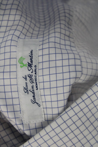 Rue de Jardin St Martin Womens Cotton Grid Printed Collared Blouse Blue Size L