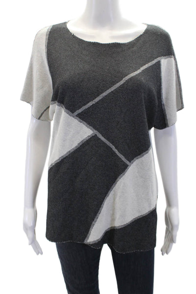 Peace of Cloth Womens Cotton Abstract Printed Tight Knit Blouse Gray Size M