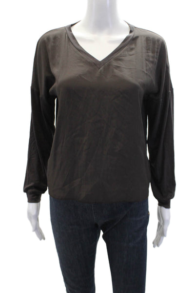 Lola And Sophie Womens Stretch Long Sleeve Drop Shoulder Blouse Gray Size XS
