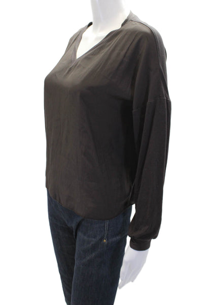 Lola And Sophie Womens Stretch Long Sleeve Drop Shoulder Blouse Gray Size XS