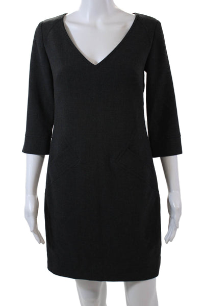 Trina Turk Womens 3/4 Sleeve V-Neck Knee Length Pencil Dress Gray Size 0
