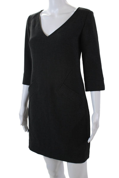 Trina Turk Womens 3/4 Sleeve V-Neck Knee Length Pencil Dress Gray Size 0