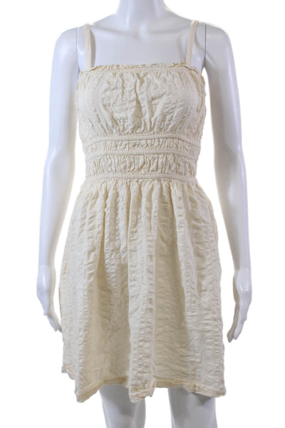 Known Supply Womens Cotton Square Neck Sleeveless Mini Dress Cream Size L