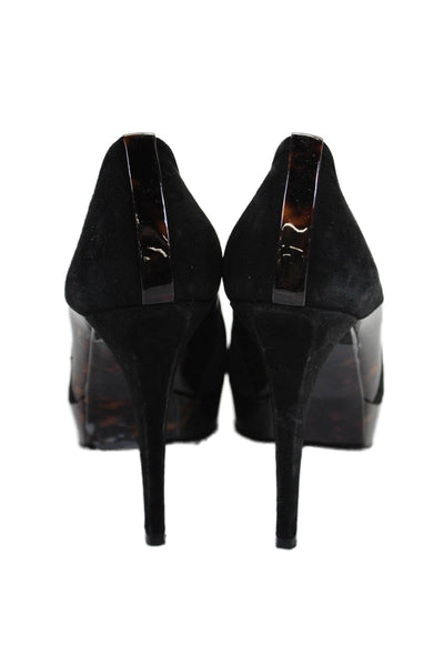 Stuart Weitzman Womens Suede Tortoise Shell Trim Platform Stilettos Black Size 7