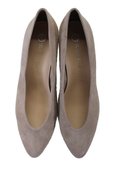 BELLA VITA Womens Suede Pointed Toe Block Heel Solid Pumps Beige Size 8.5