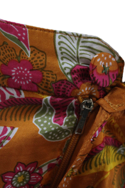 Poupette St. Barth Womens Floral Print Slim Leg Pants Orange Pink Size Medium