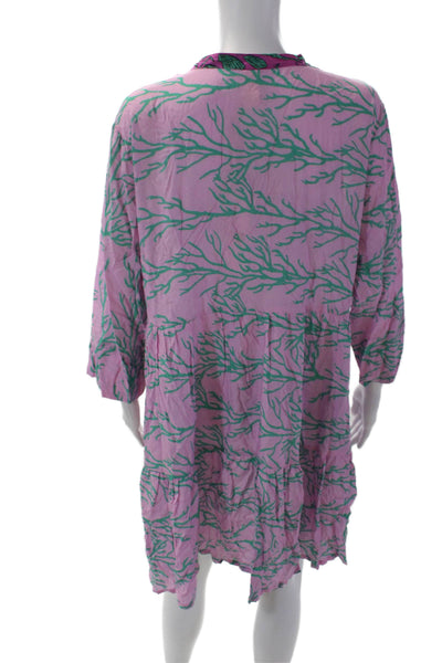 Proti Mare Womens Coral Print V-Neck Long Sleeve Tiered Mini Dress Purple Size 2