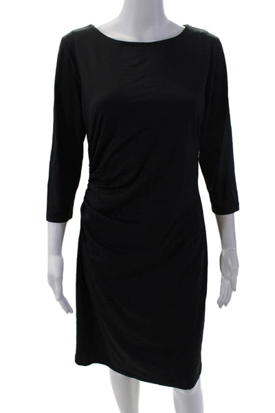 J. Mclaughlin Womens Boat Neck Ruched Side Detail Long Sleeve Dress Black Size M