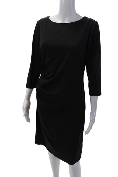 J. Mclaughlin Womens Boat Neck Ruched Side Detail Long Sleeve Dress Black Size M