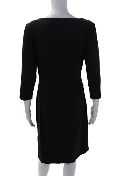 J. Mclaughlin Womens Boat Neck Ruched Side Detail Long Sleeve Dress Black Size M