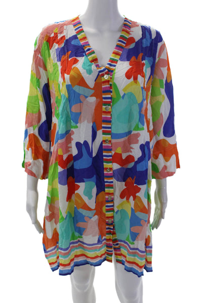 Proti Mare Womens Pleated Detail V-Neck Buttoned Tunic Top Multicolor Size 1