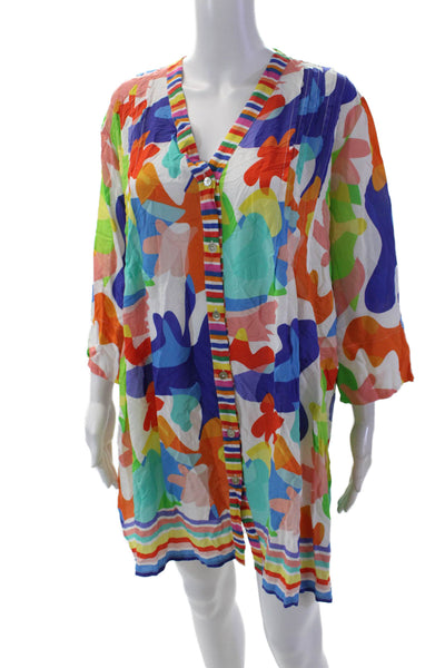 Proti Mare Womens Pleated Detail V-Neck Buttoned Tunic Top Multicolor Size 1