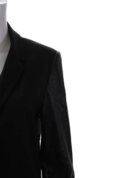 J'envie Womens Faux Leather Panel Open Front Long Coat Solid Black Size 10