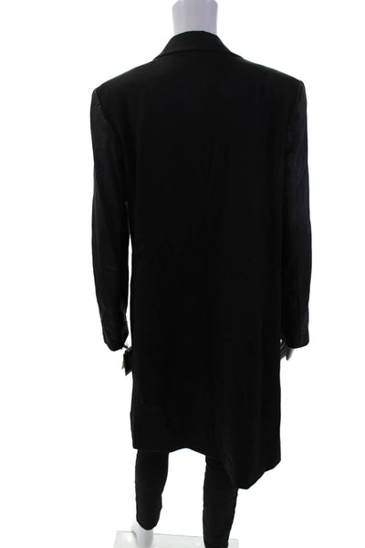 J'envie Womens Faux Leather Panel Open Front Long Coat Solid Black Size 10