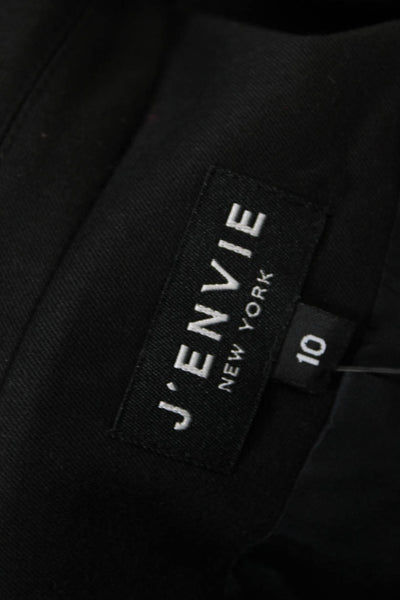 J'envie Womens Faux Leather Panel Open Front Long Coat Solid Black Size 10