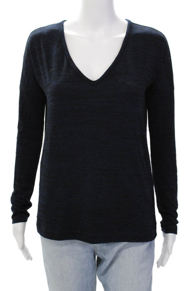 Rag & Bone Jean Womens Knit V-Neck Long Sleeve Pullover Blouse Top Navy Size XS