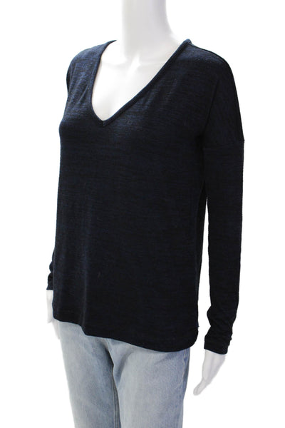 Rag & Bone Jean Womens Knit V-Neck Long Sleeve Pullover Blouse Top Navy Size XS