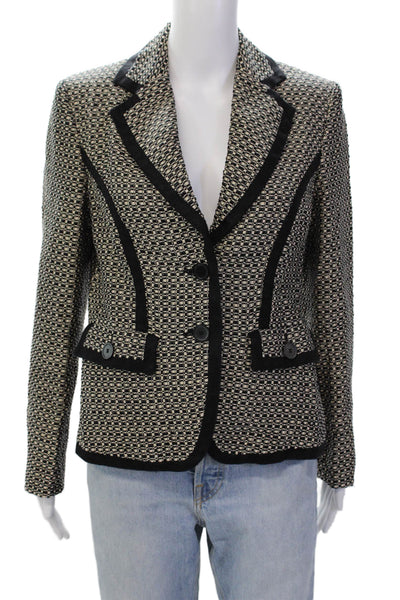 Les Copains Womens Cotton Woven Geometric Print Two Button Blazer Black Size 44