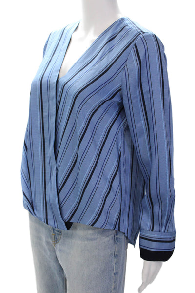Vince Camuto Womens Satin Stripe Printed Long Sleeve Wrap Blouse Blue Size XS