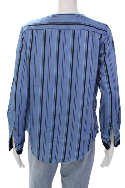 Vince Camuto Womens Satin Stripe Printed Long Sleeve Wrap Blouse Blue Size XS