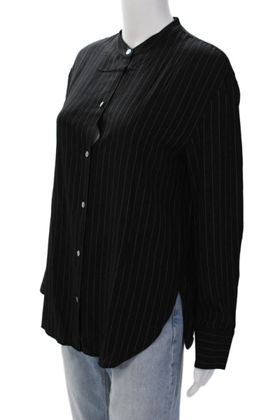 Vince Womens Stripe Print Long Sleeve Round Neck Button Down Shirt Black Size XS